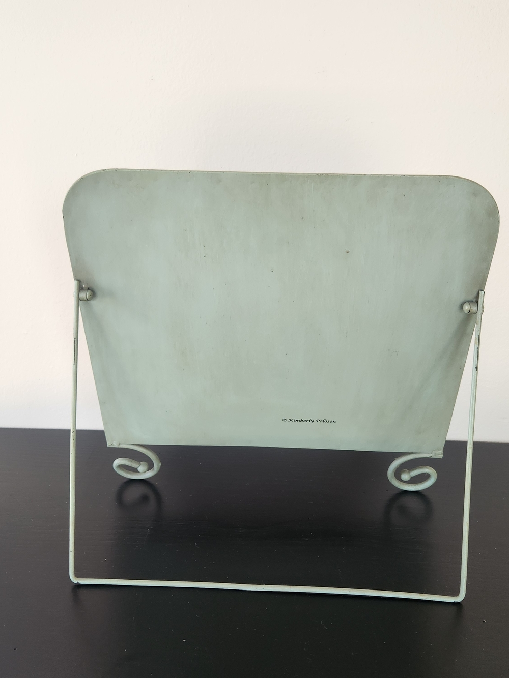 Cottagecore Shabby Chic Blue Decorative Cookbook Stand with Cream Scrollwork - Picture 3 of 5